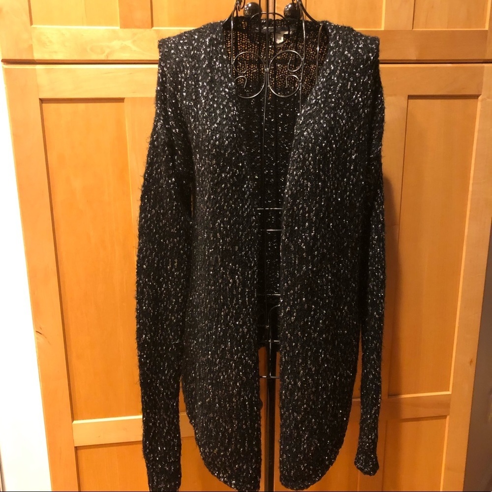 Black Sparkle Silver open cardigan Duster Sweater size XS